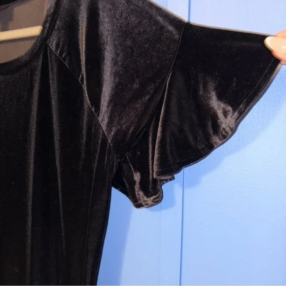 Worthington Black Velvet Midi Dress w/ Flared Short Sleeves - Size XL - Picture 4 of 4
